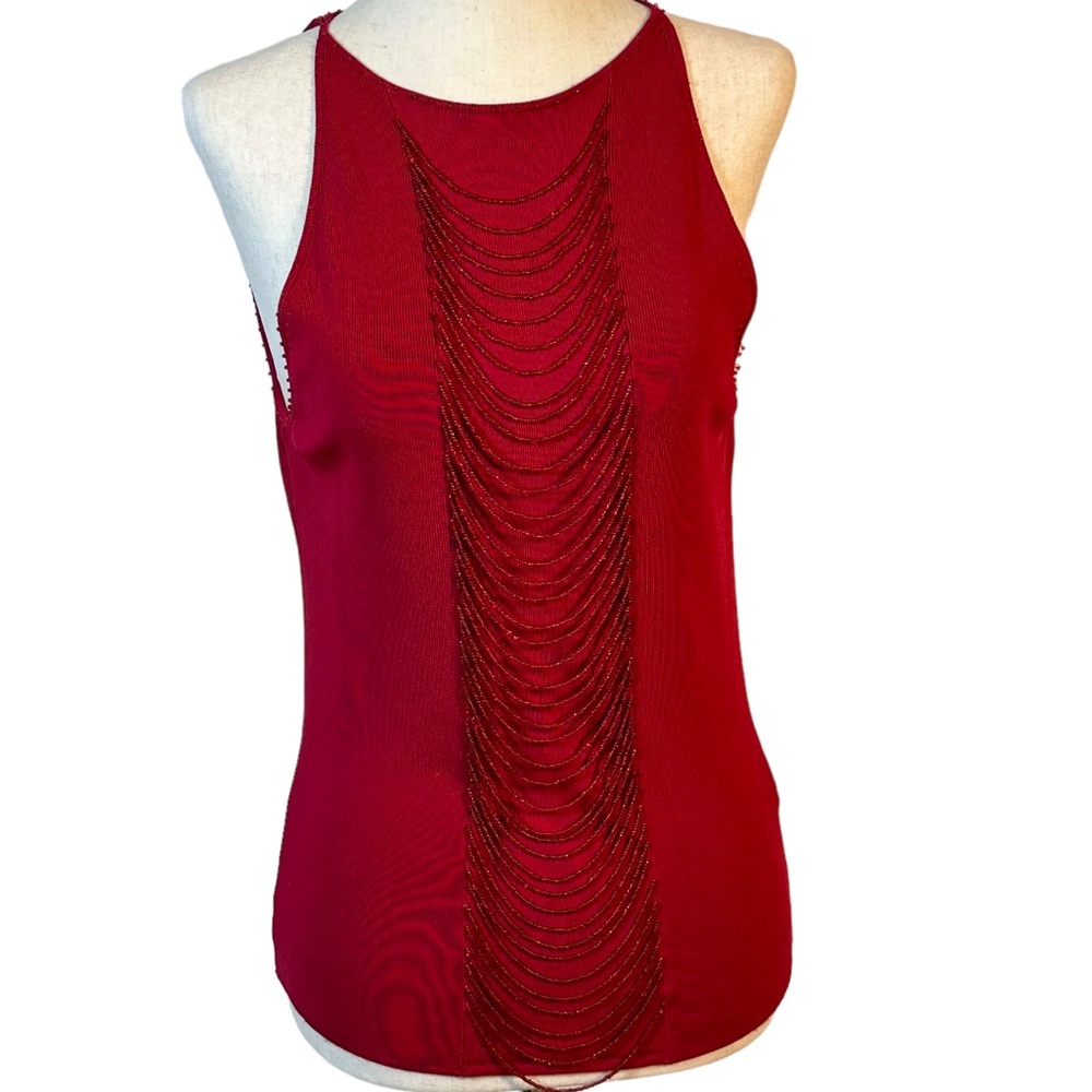 Venini Red Beaded Draped Tie Back Sz M